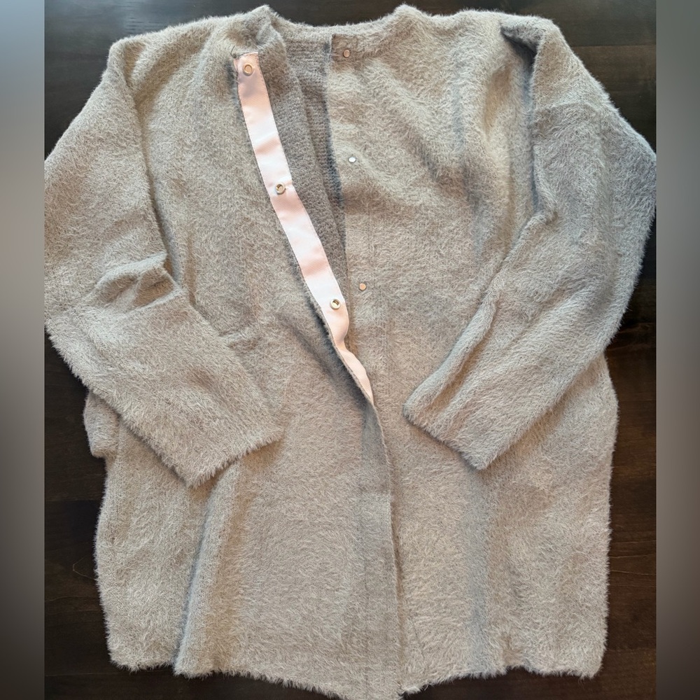 SOLD on another site. Cozy Long Fuzzy Open Cardigan - Light Gray